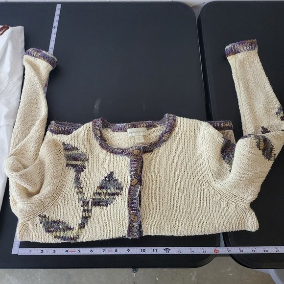 Northern Isles Floral Leaf Button Down Silk Linen Mohair Cardigan Sweater Small - Picture 7 of 11